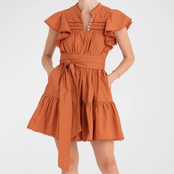 SECRET MISSION Ruffled sleeve detailed embroidered mini Dress size M - Picture 12 of 13